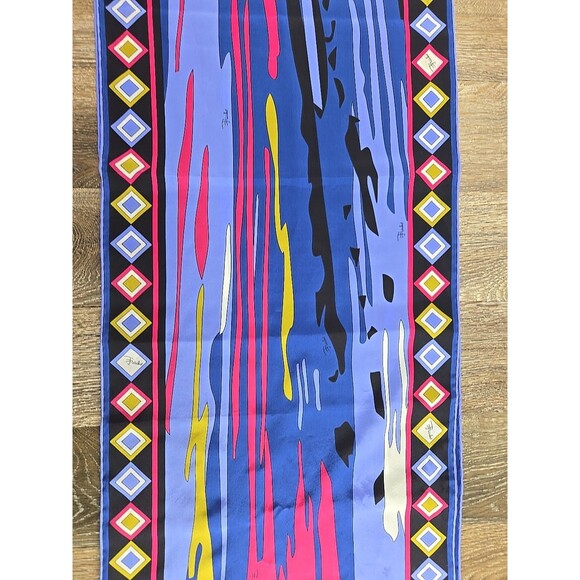 Emilio Pucci Long Neck Scarf Multicolor 100% Silk Rolled Hem Designer 65"x12.5" - Picture 4 of 8